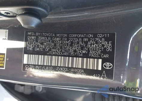 2011 Toyota Prius Four from USA, damaged, VIN JTDKN3DU4B1357154